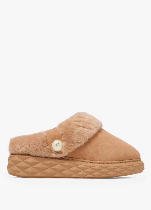 Jimmy Choo Diamond Maxi Mule/F instapper van lamssuède - voorkant 4 lichtbruin