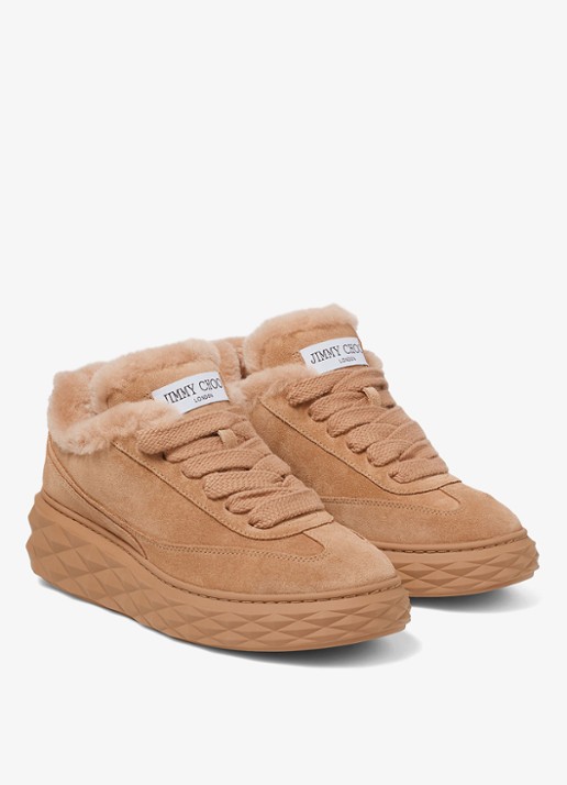 Jimmy Choo Diamond Maxi Retro/F sneaker van suède - voorkant 5 lichtbruin