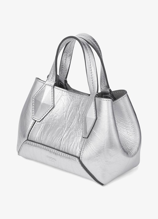 Jimmy Choo Diamond Tote/XS handtas van kalfsleer met metallic finish - detail zilver