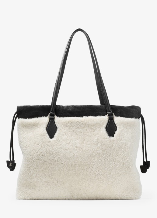 Jimmy Choo Drawstring Tote/M shopper van schapenleer - achterkant 3 gebroken wit