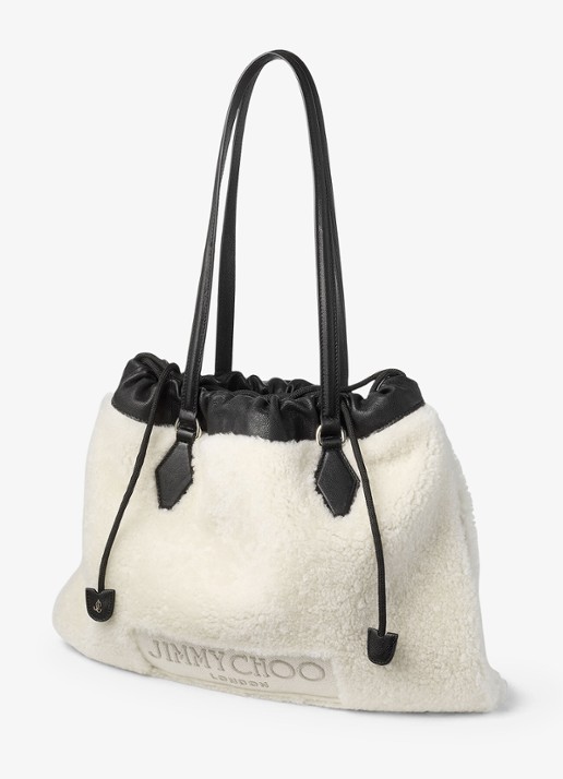 Jimmy Choo Drawstring Tote/M shopper van schapenleer - voorkant 5 gebroken wit