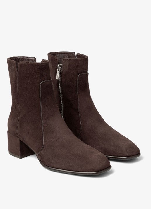 Jimmy Choo Eliot 45 enkellaarsje van geitensuède - voorkant 2 donkerbruin