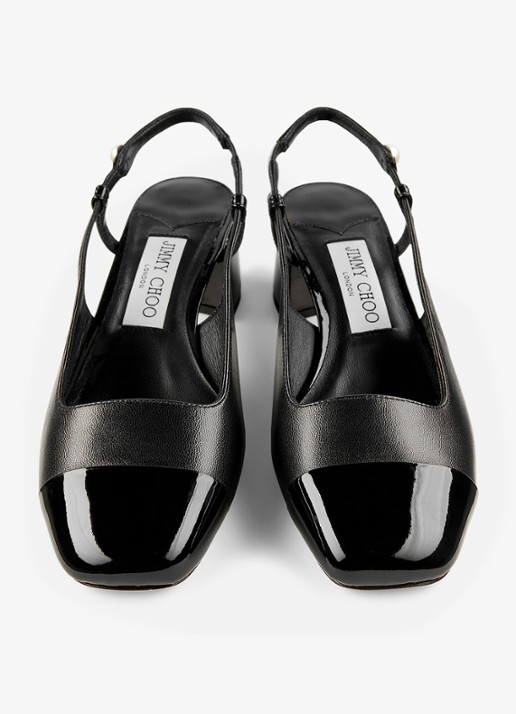 Jimmy Choo Elisa 45 slingback van leer met lakfinish - detail 4 zwart