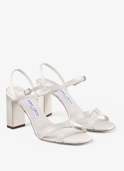 Jimmy Choo Elsy/Bh 85 sandalette van lamsleer met details van satijn - voorkant 3 ivoor