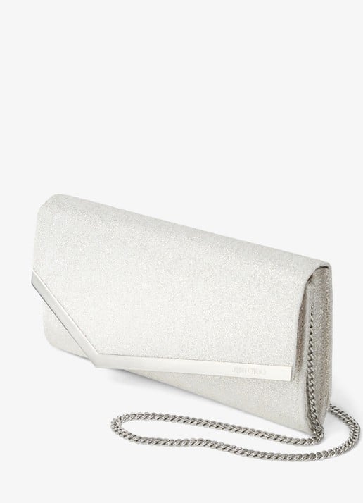 Jimmy Choo Emmie clutch met glitter en afneembare schouderriem - detail 3 zilver