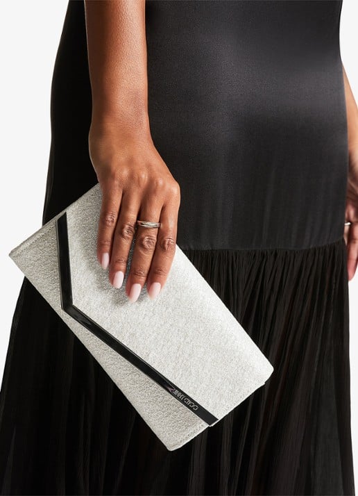 Jimmy Choo Emmie clutch met glitter en afneembare schouderriem - voorkant 2 zilver