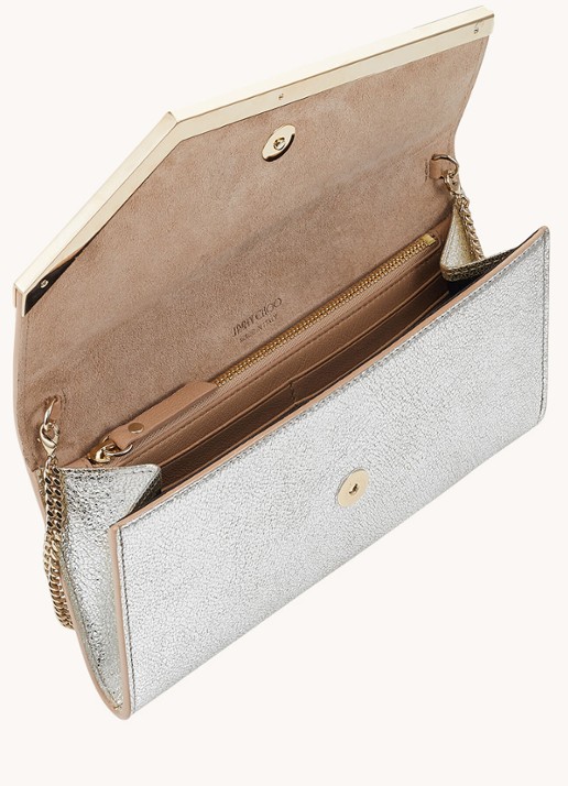 Jimmy Choo Emmie clutch van leer met afneembare schouderriem - detail 3 zilver