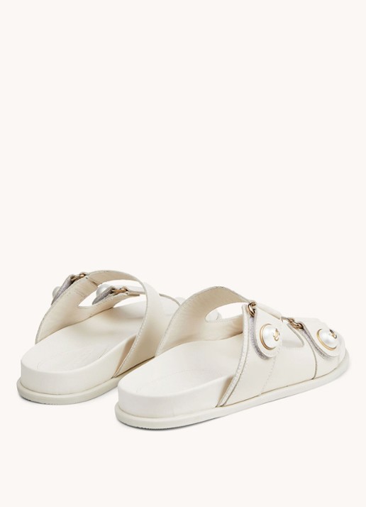 Jimmy Choo Fayence slipper van kalfsleer met parels - detail 5 gebroken wit