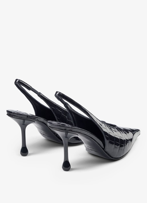 Jimmy Choo Isa 80 slingback van kalfsleer met crocostructuur - achterkant donkerblauw