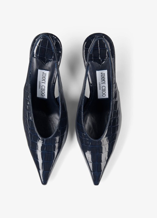 Jimmy Choo Isa 80 slingback van kalfsleer met crocostructuur - detail 2 donkerblauw