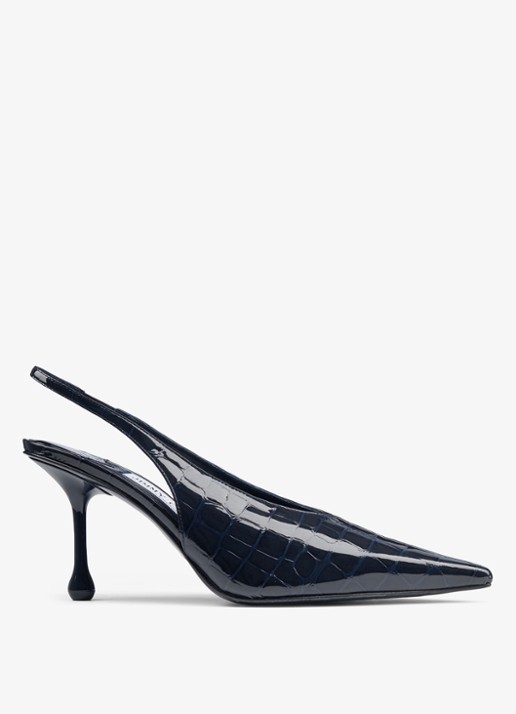 Jimmy Choo Isa 80 slingback van kalfsleer met crocostructuur - voorkant 4 donkerblauw