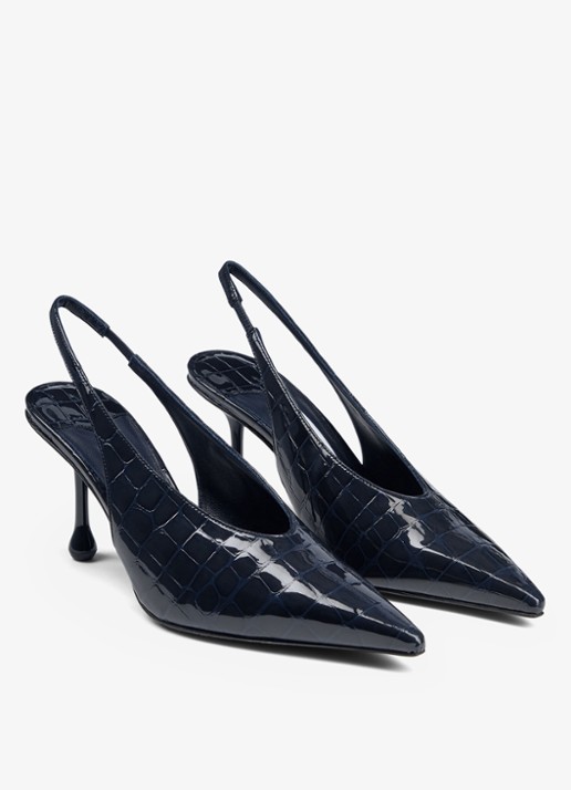 Jimmy Choo Isa 80 slingback van kalfsleer met crocostructuur - voorkant 5 donkerblauw