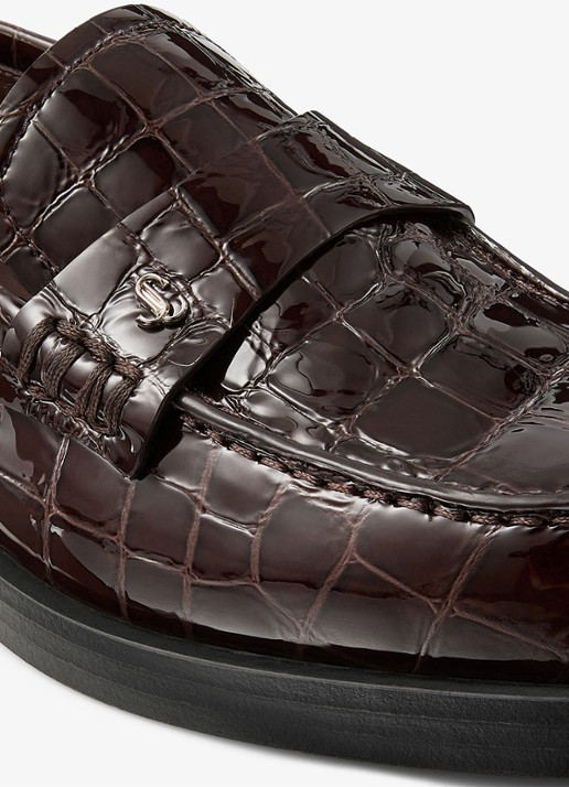 Jimmy Choo Ivy loafer van kalfsleer met crocostructuur - detail 3 donkerbruin