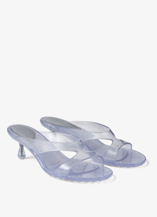 Jimmy Choo Jelly Drop 50 muiltje van rubber met glitter - detail zilver