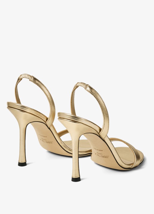 Jimmy Choo Jenn 100 sandalette van lamsleer met metallic finish - achterkant 4 goud