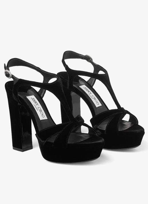 Jimmy Choo Kesia 120 sandalette van fluweel - voorkant 5 zwart