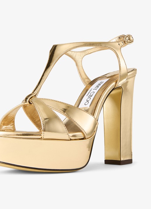 Jimmy Choo Kesia 120 sandalette van kalfsleer met metallic finish - detail 4 goud