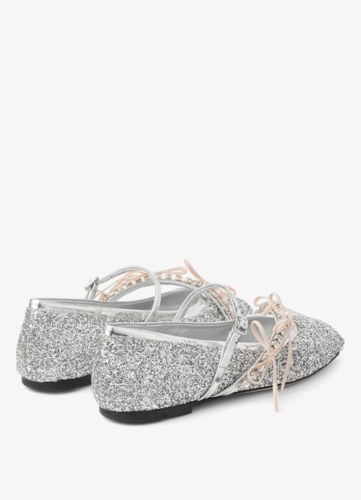 Jimmy Choo Loli ballerina met leren details en glitter - achterkant 5 zilver
