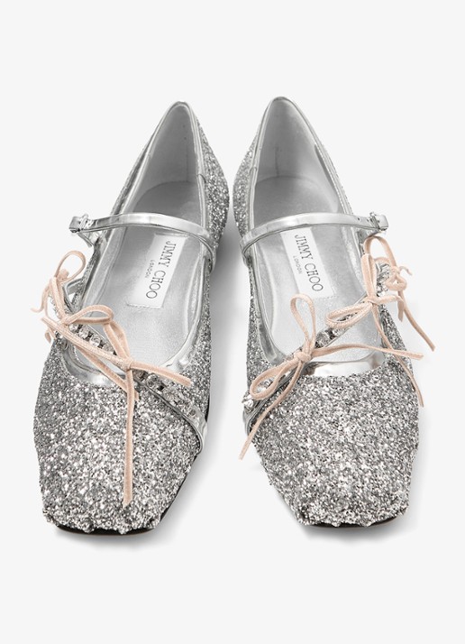 Jimmy Choo Loli ballerina met leren details en glitter - detail 3 zilver