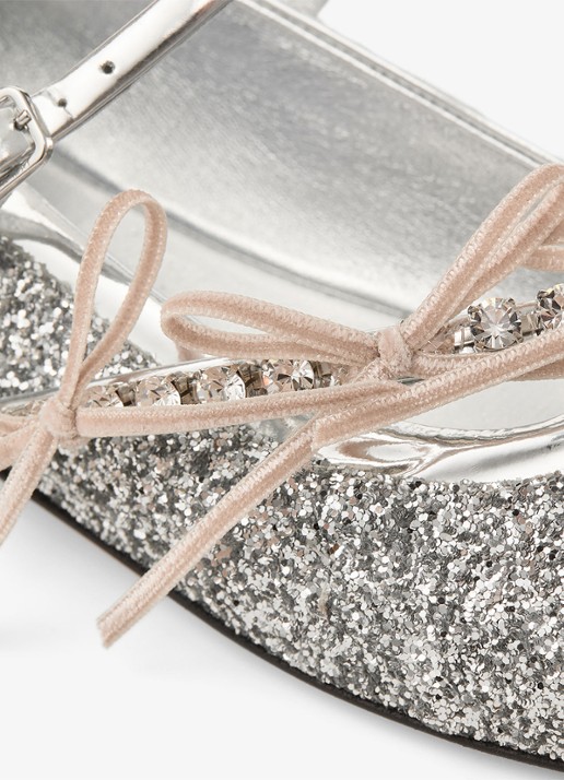 Jimmy Choo Loli ballerina met leren details en glitter - detail 4 zilver