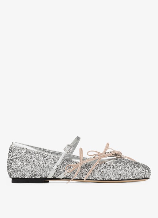 Jimmy Choo Loli ballerina met leren details en glitter - voorkant zilver