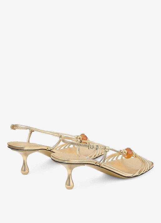 Jimmy Choo Lova 50 sandalette van lamsleer met metallic finish - achterkant goud