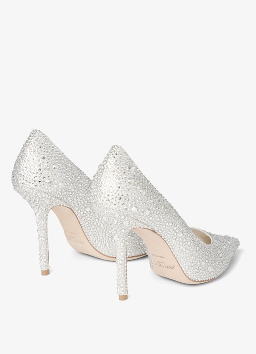 Jimmy Choo Love 100 pump van satijn met strass - achterkant 3 zilver