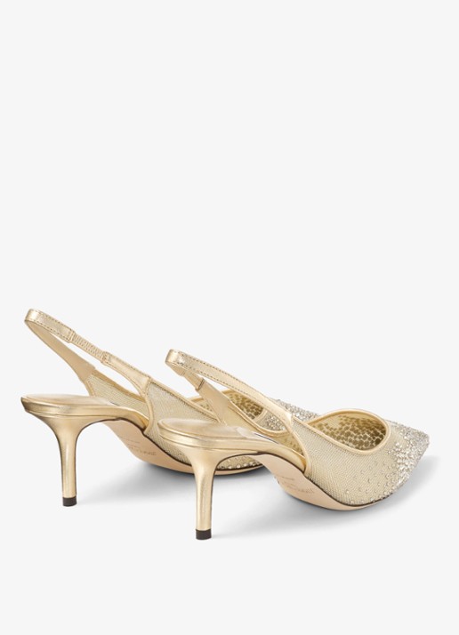 Jimmy Choo Love 65 slingback van mesh met strass en lamsleren details - achterkant goud