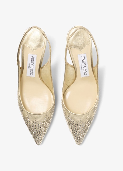 Jimmy Choo Love 65 slingback van mesh met strass en lamsleren details - detail 2 goud