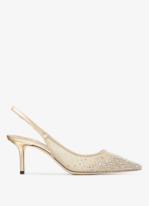 Jimmy Choo Love 65 slingback van mesh met strass en lamsleren details