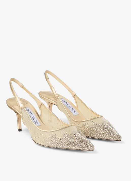 Jimmy Choo Love 65 slingback van mesh met strass en lamsleren details - voorkant 5 goud