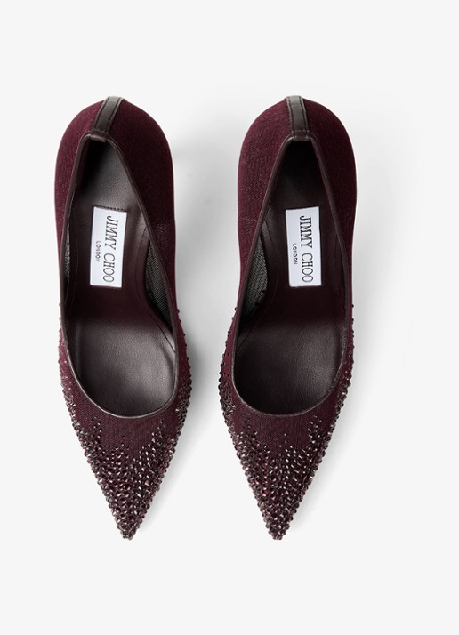 Jimmy Choo Love 85 pump van mesh met strass - detail 3 donkerrood
