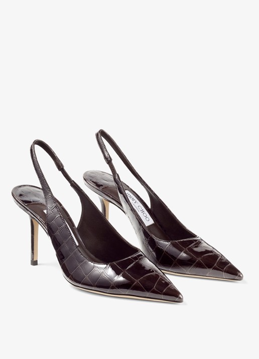 Jimmy Choo Love 85 slingback van kalfsleer met crocostructuur - voorkant 2 donkerbruin