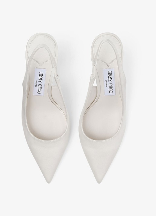 Jimmy Choo Love 85 slingback van lamsleer met details van satijn - detail 4 ivoor