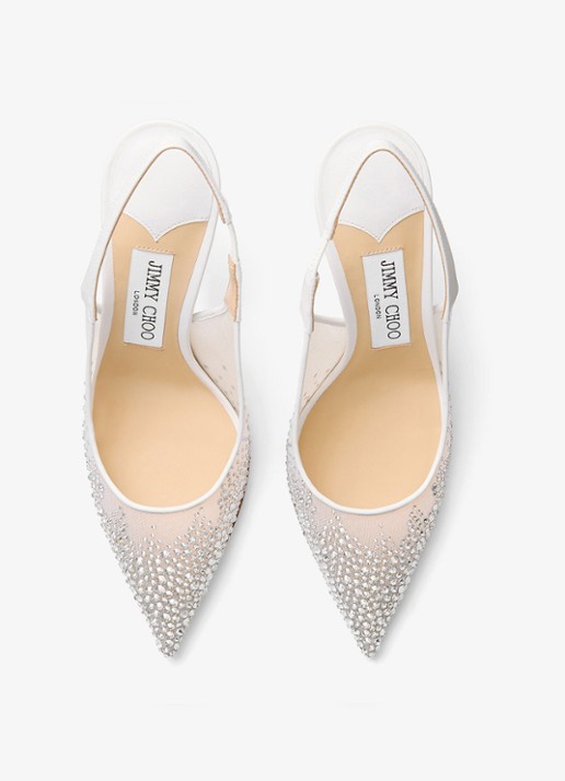 Jimmy Choo Love 85 slingback van lamsleer met strass - detail 2 wit