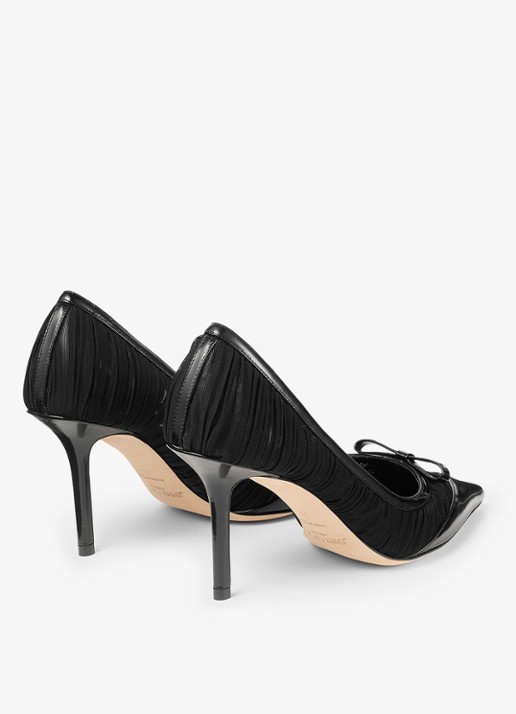 Jimmy Choo Love/Mesh 85 pump van lamsleer met mesh details - achterkant zwart