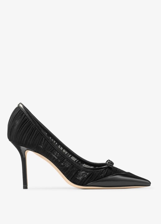 Jimmy Choo Love/Mesh 85 pump van lamsleer met mesh details