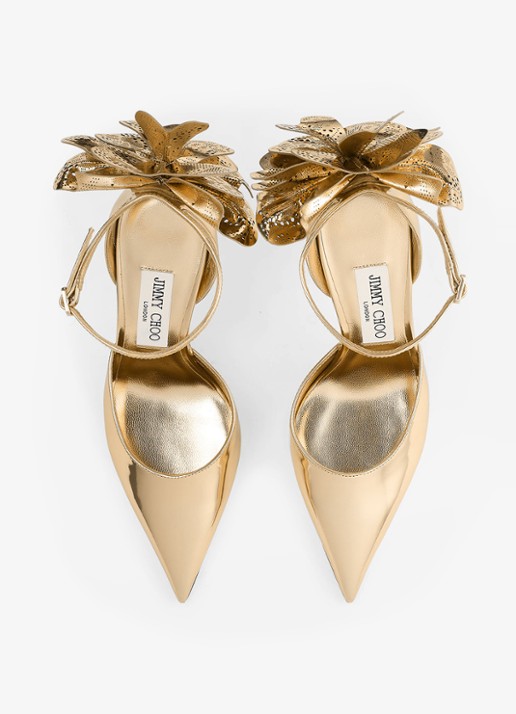 Jimmy Choo Marja 100 sandalette van kalfsleer met metallic finish - detail 4 goud