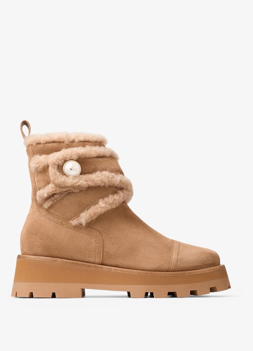 Jimmy Choo Meena enkellaarsje van suède - voorkant 2 lichtbruin