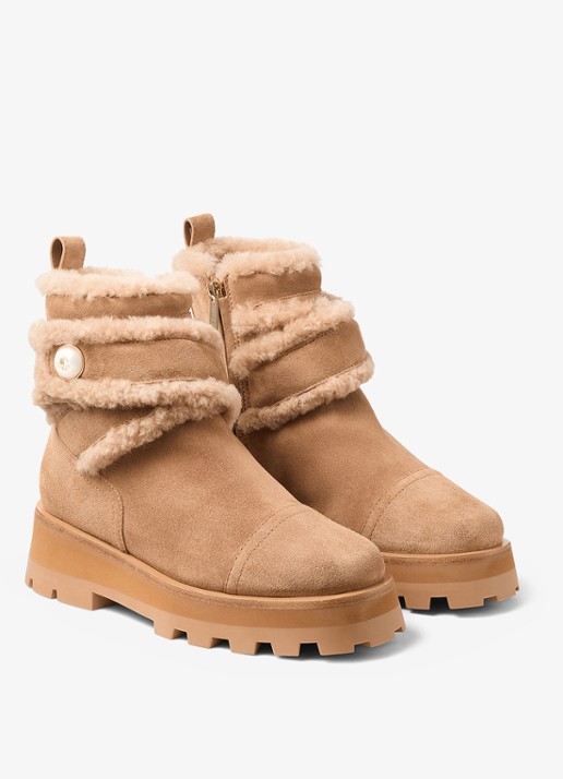 Jimmy Choo Meena enkellaarsje van suède - voorkant 3 lichtbruin