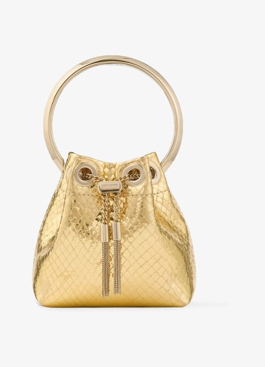 Jimmy Choo Micro Bon Bon handtas van leer met metallic finish - voorkant 4 goud