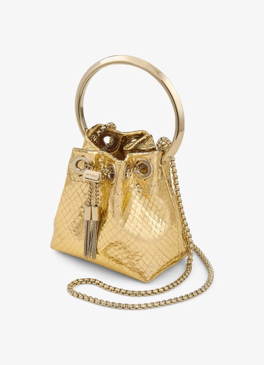 Jimmy Choo Micro Bon Bon handtas van leer met metallic finish - voorkant 5 goud
