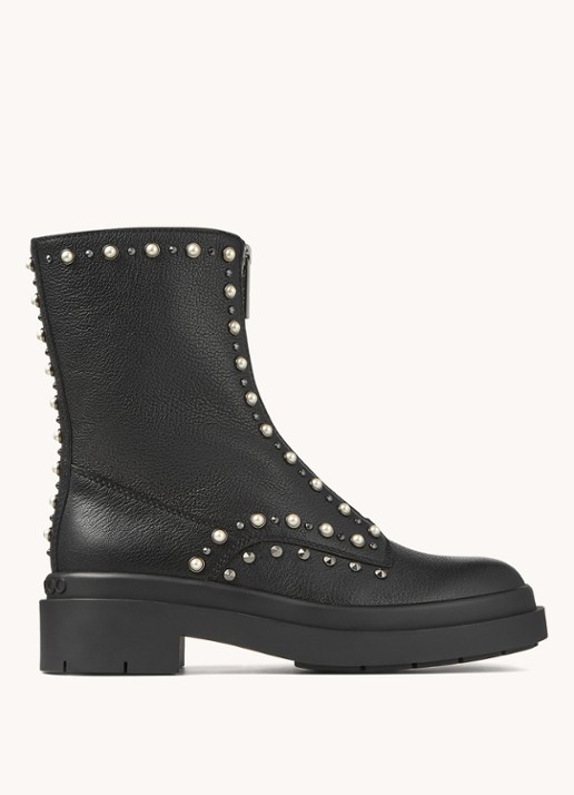 Jimmy Choo Nola Flat laars van leer met studs - voorkant zwart