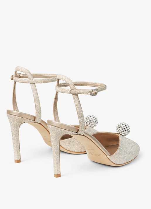 Jimmy Choo Sacora 85 sandalette met leren details en glitter - achterkant goud