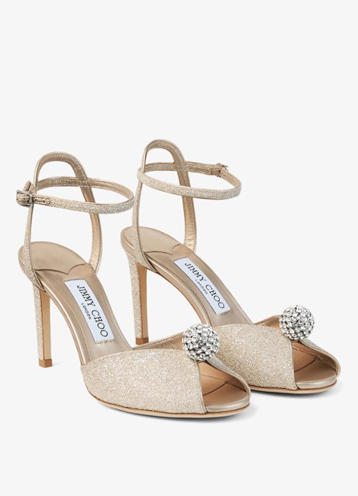 Jimmy Choo Sacora 85 sandalette met leren details en glitter - voorkant 5 goud