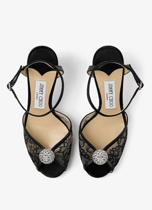 Jimmy Choo Sacora 85 sandalette van kant met leren details - detail 4 zwart