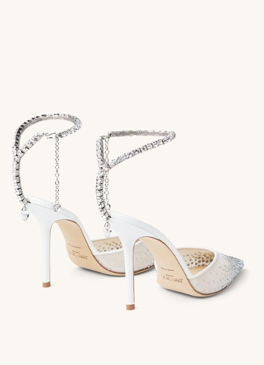 Jimmy Choo Saeda 100 sandalette met lamsleren details en kristal - detail 5 wit