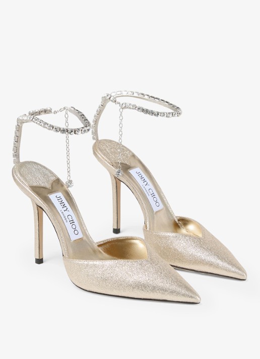 Jimmy Choo Saeda 100 sandalette met metallic finish - detail goud