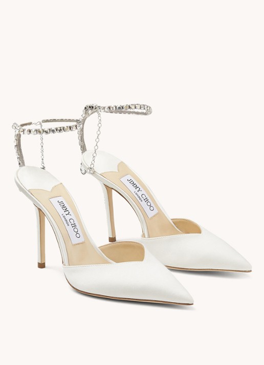 Jimmy Choo Saeda 100 sandalette van satijn - detail ivoor