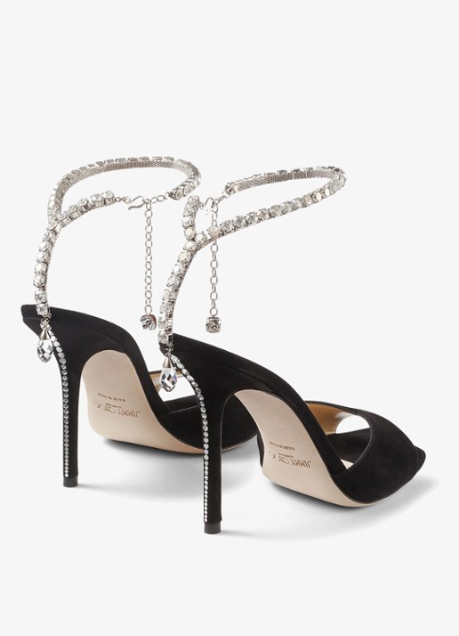 Jimmy Choo Saeda 100 sandalette van suède met kristal  - achterkant 5 zwart